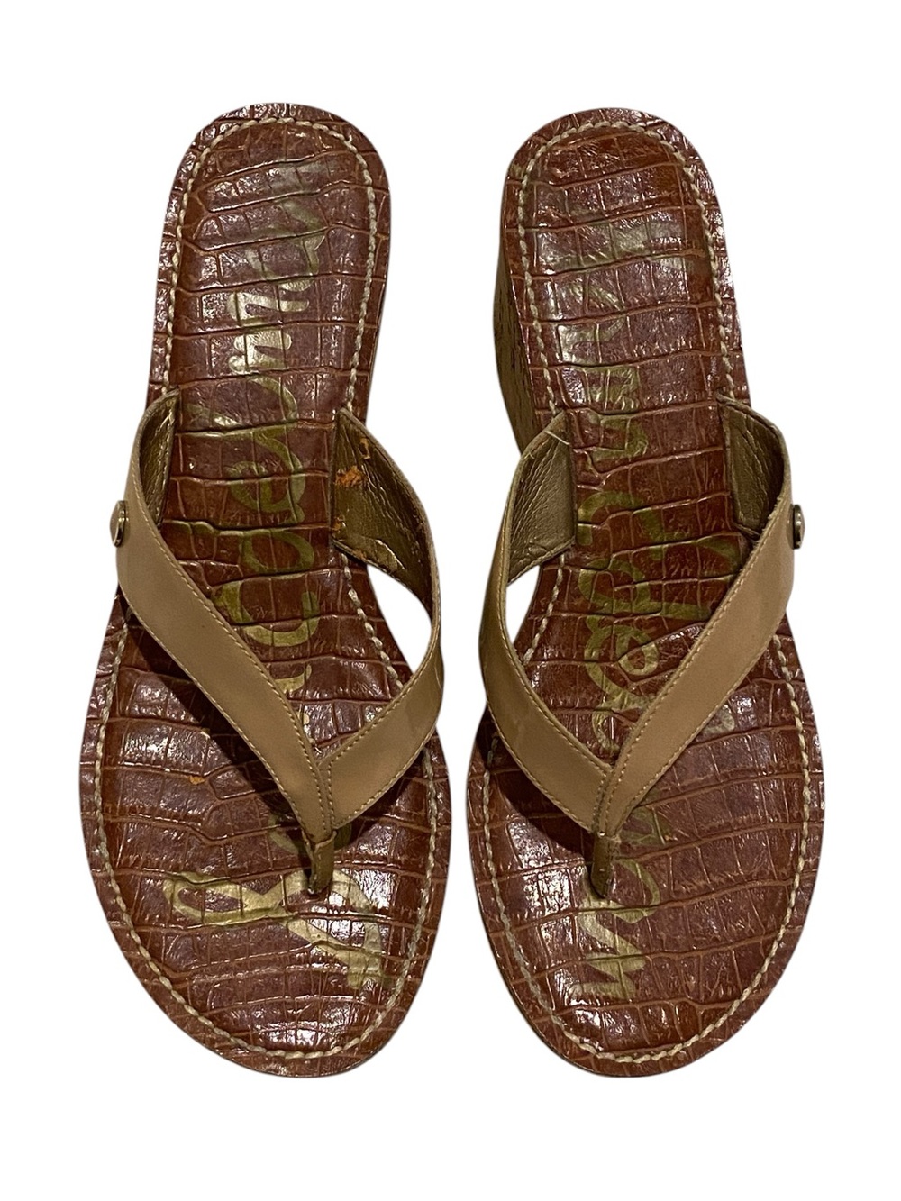 🤎Sam Edelman Tan Thong Sandals with Brown Croc-Embossed Footbed